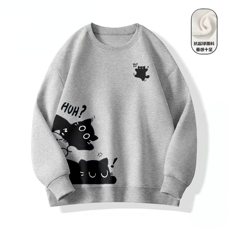 貓咪日系寬鬆加絨加厚潮流百搭圓領衛衣