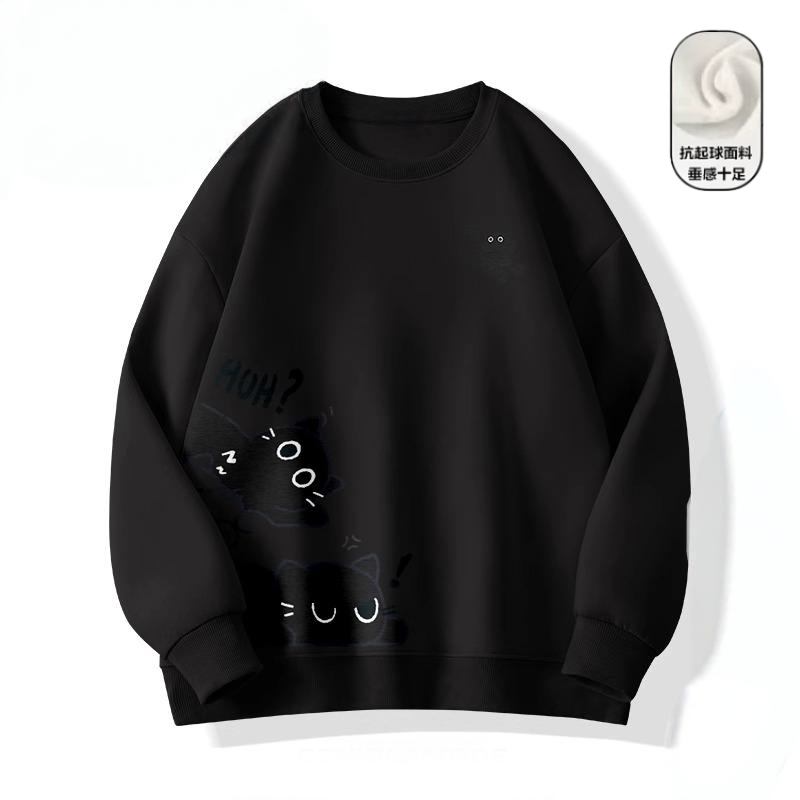 貓咪日系寬鬆加絨加厚潮流百搭圓領衛衣