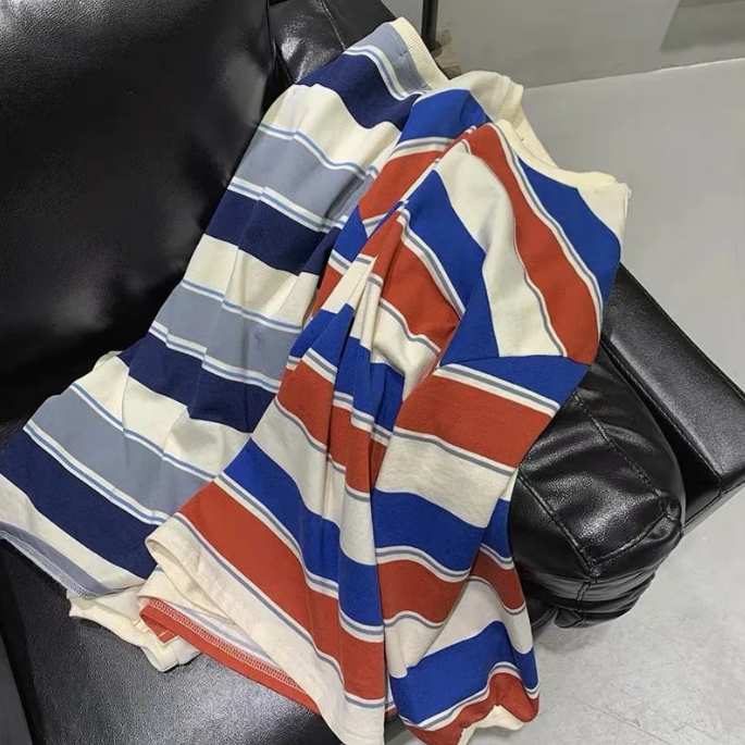 港風條紋衛衣男士潮流韓版寬鬆bf原宿風百搭情侶裝學生長袖T恤