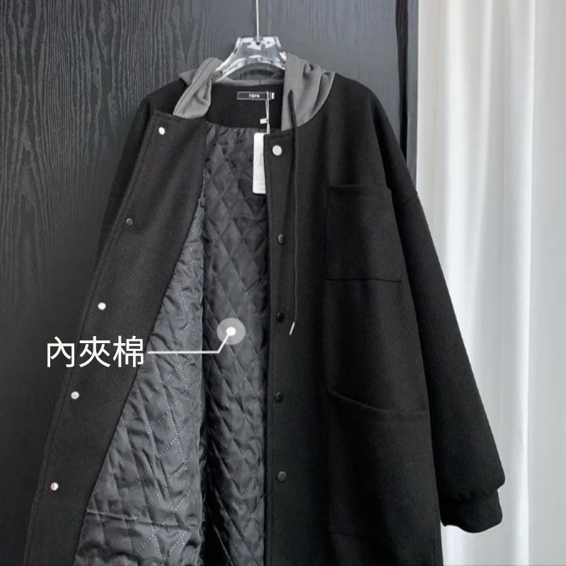 【單件/套裝】中長款夾棉連帽毛呢外套+黑色高領毛衣+加絨百搭西褲三件套裝