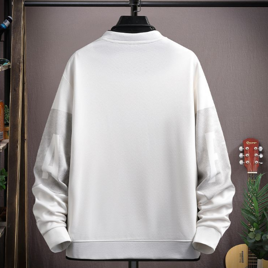 春秋季時尚潮流圓領印花寬鬆打底長袖T恤