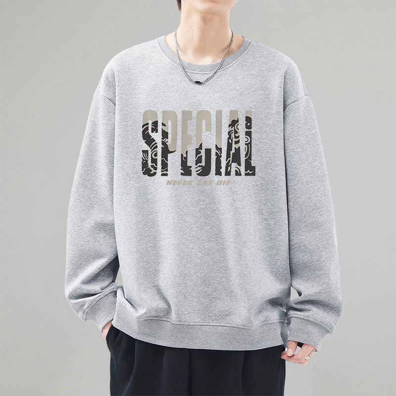 美式字母印花潮流圓領寬鬆長袖打底衫