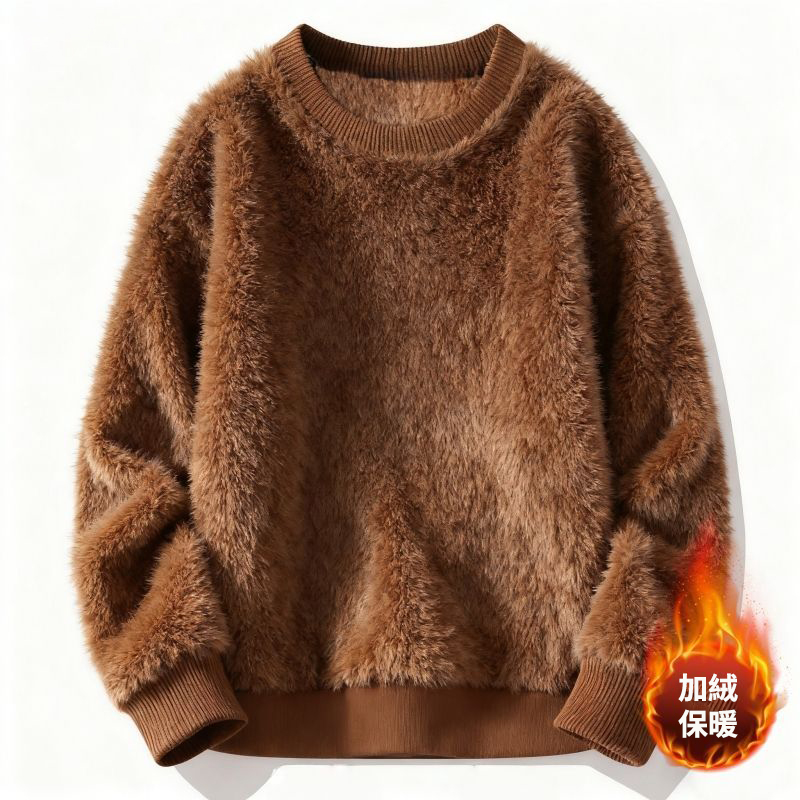 保暖圓領寬鬆美式刷毛港風ins風加厚毛絨長袖T恤