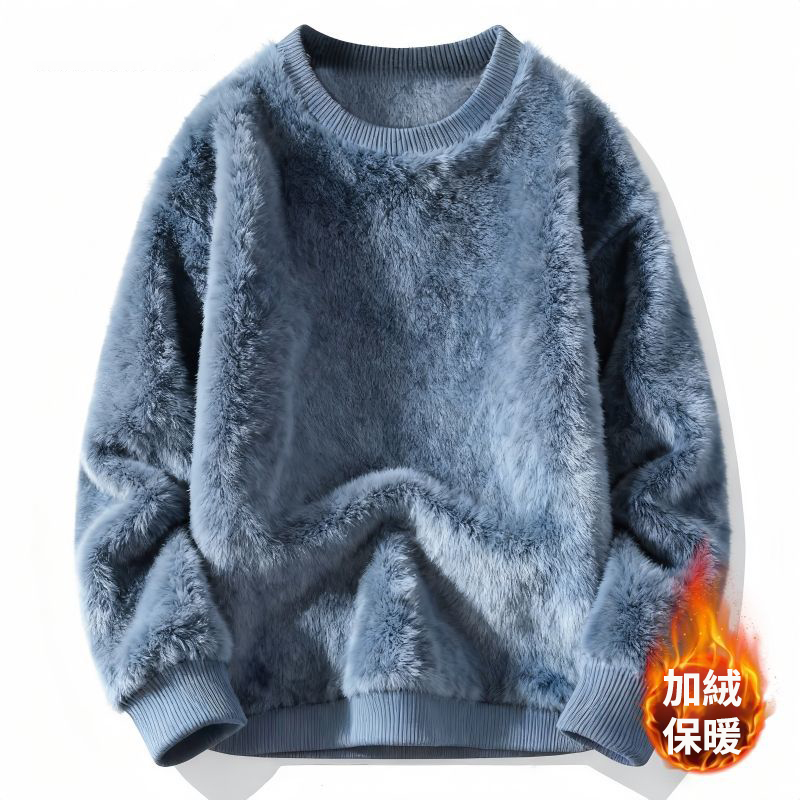 保暖圓領寬鬆美式刷毛港風ins風加厚毛絨長袖T恤