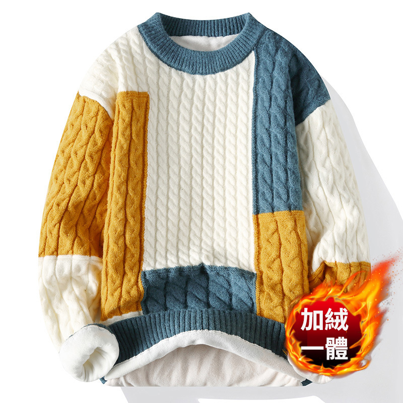 半高領拼色毛衣寬鬆刷毛大碼針織衫