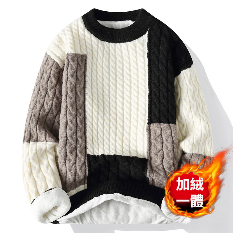 半高領拼色毛衣寬鬆刷毛大碼針織衫