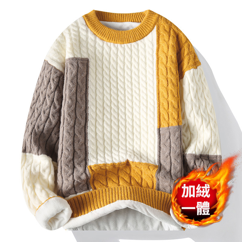 半高領拼色毛衣寬鬆刷毛大碼針織衫
