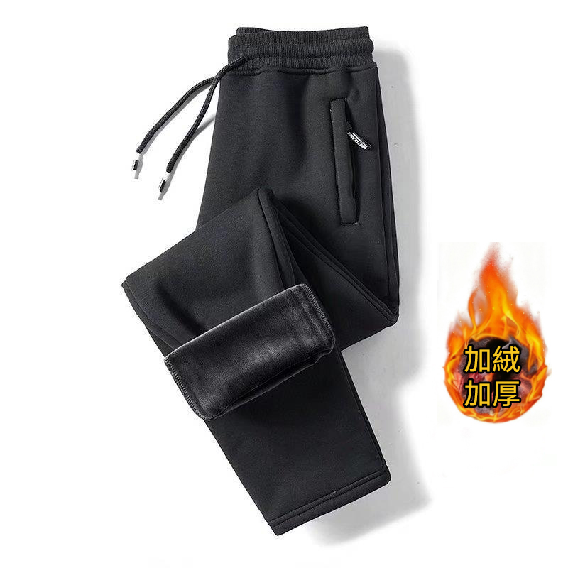 休閒韓版寬鬆束腳褲青年直筒刷毛運動褲