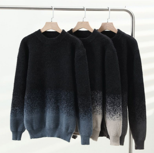 漸變毛衣加厚潮流寬鬆慵懶半高領打底保暖針織衫