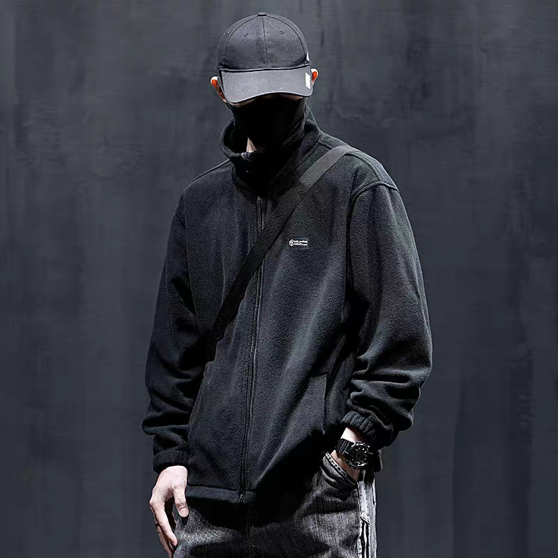 立領夾克寬鬆百搭情侶搖粒絨運動休閒外套