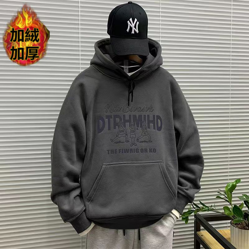 薄款/刷毛加厚圖案字母潮流寬鬆百搭連帽T