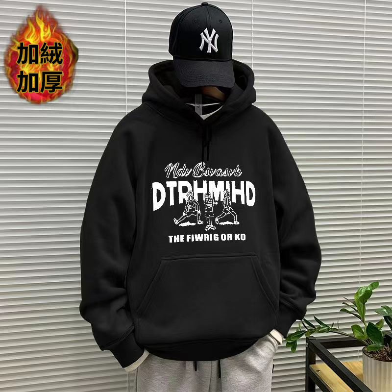 薄款/刷毛加厚圖案字母潮流寬鬆百搭連帽T