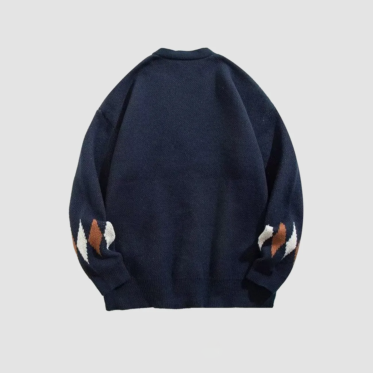 菱格拼接撞色毛衣外套寬鬆慵懶風潮流ins百搭針織開衫