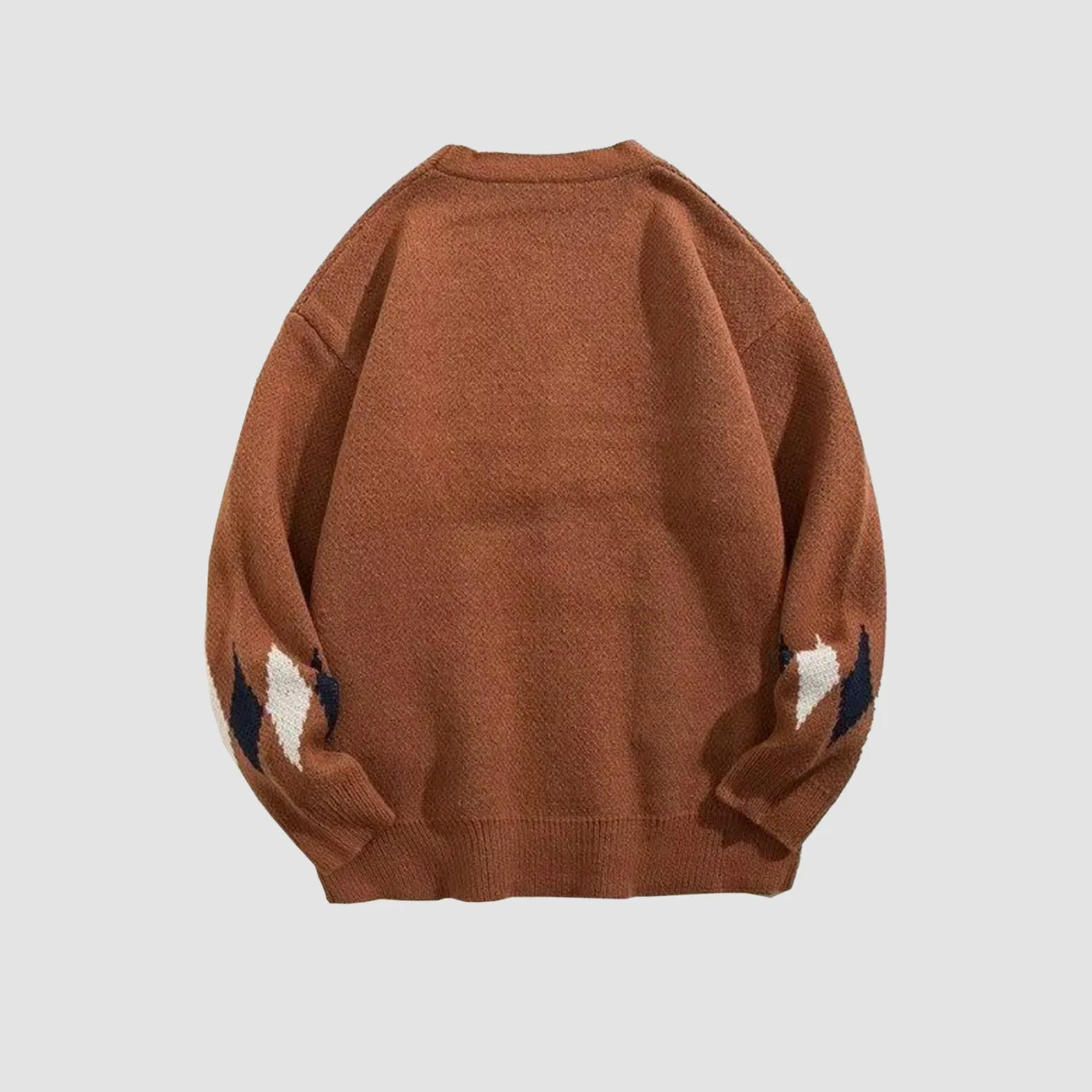 菱格拼接撞色毛衣外套寬鬆慵懶風潮流ins百搭針織開衫