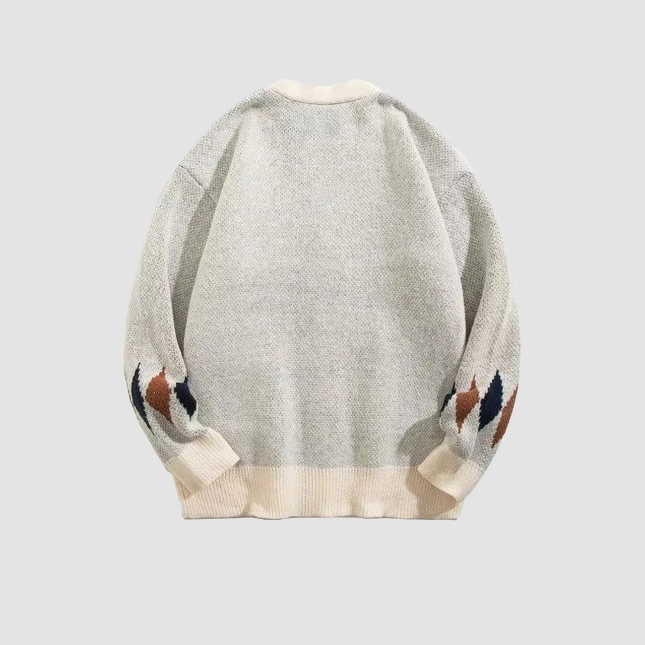 菱格拼接撞色毛衣外套寬鬆慵懶風潮流ins百搭針織開衫