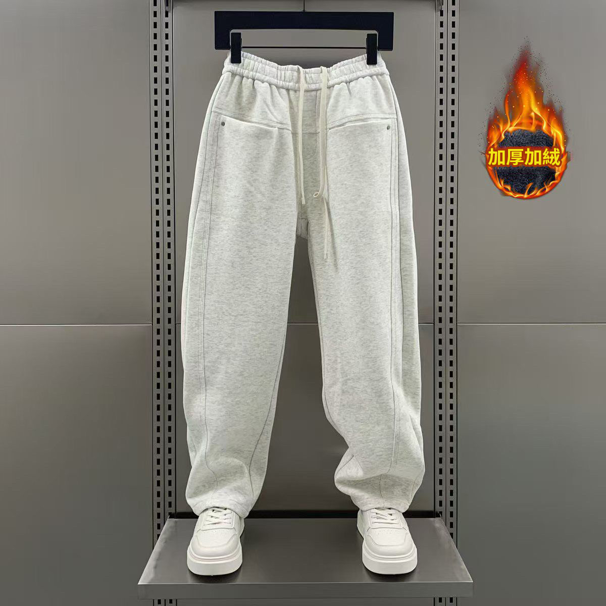 潮牌痞帥百搭素色直筒休閒運動彎刀褲