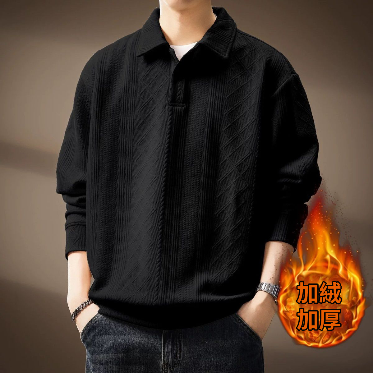 高端法式菱形格提花肌理感寬鬆長袖針織衫