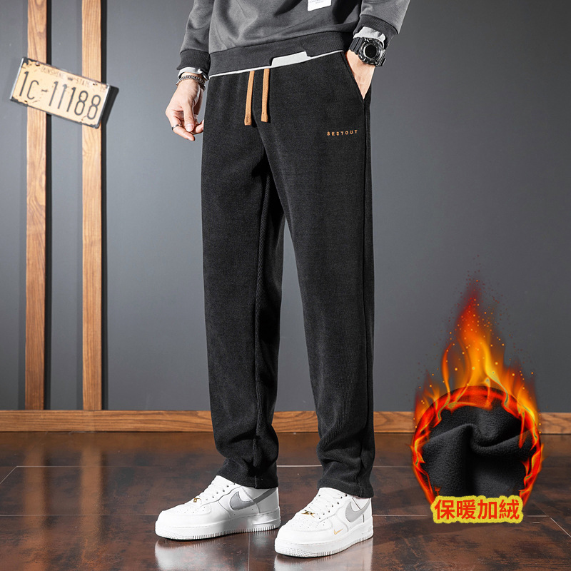 時尚雪尼爾刷毛加厚重磅燈芯絨工裝直筒休閒運動褲