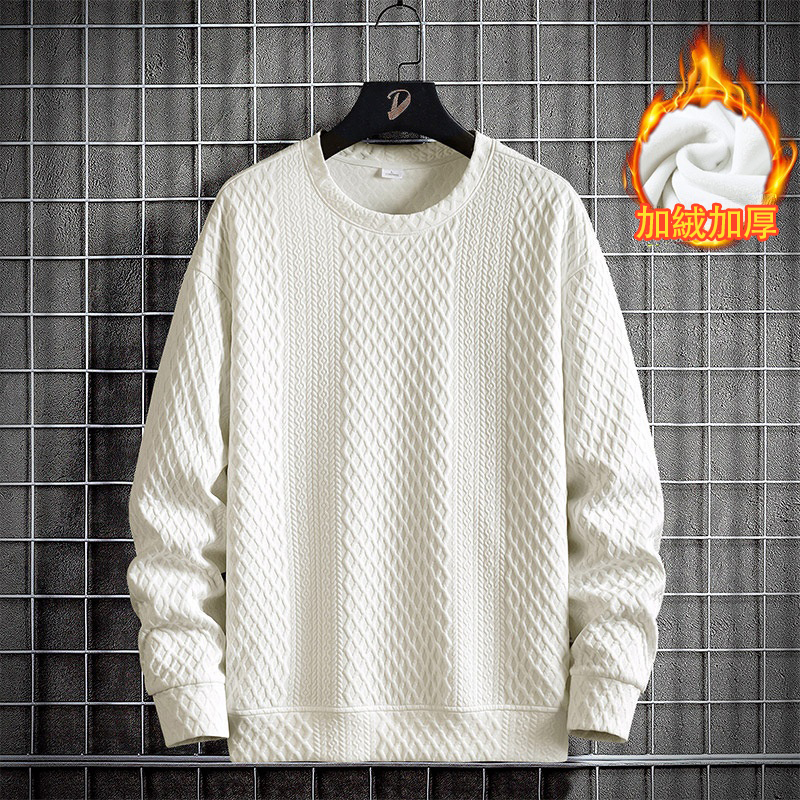 潮牌提花大碼圓領套頭打底衫寬鬆休閒長袖T恤