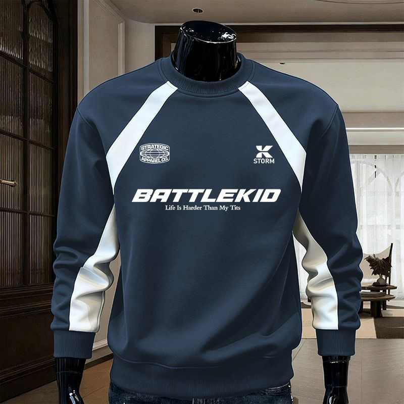 潮流印花圓領寬鬆運動休閒長袖t恤