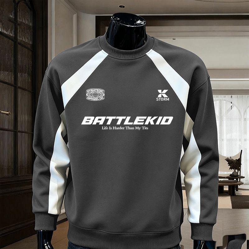 潮流印花圓領寬鬆運動休閒長袖t恤