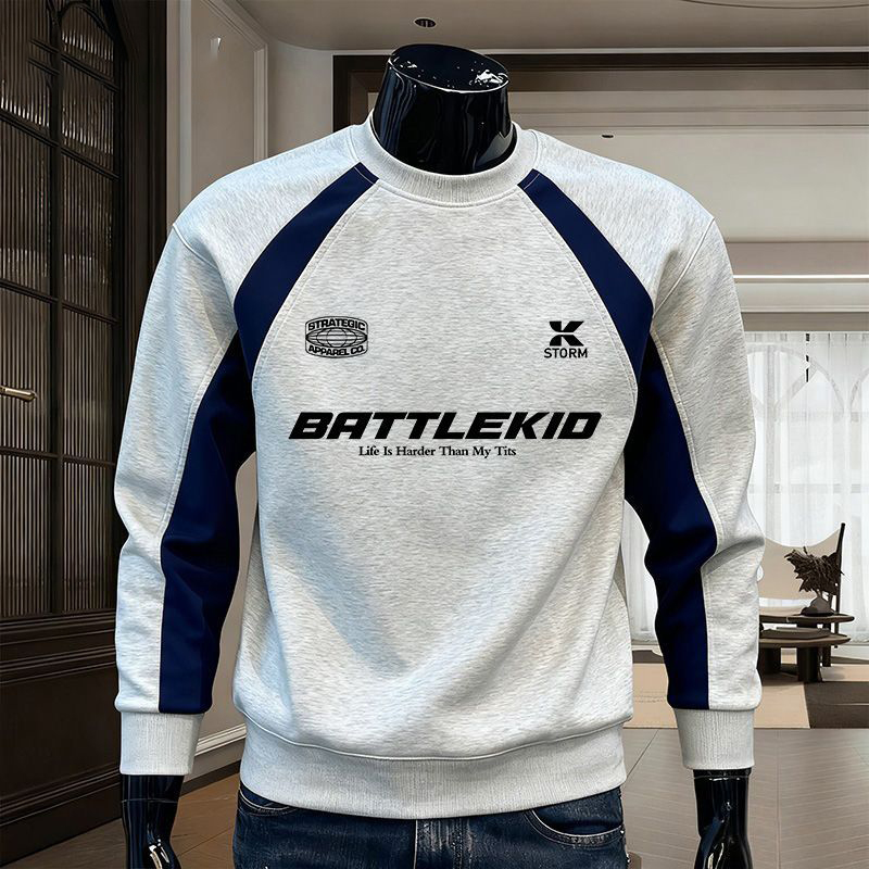 潮流印花圓領寬鬆運動休閒長袖t恤