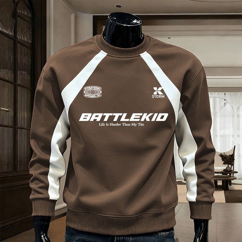 潮流印花圓領寬鬆運動休閒長袖t恤