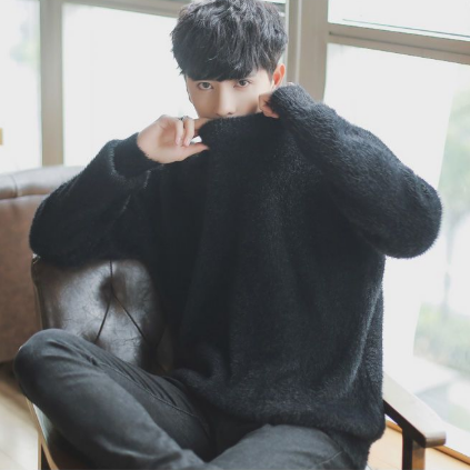 時尚潮流刷毛加厚針織打底衫水貂絨毛衣