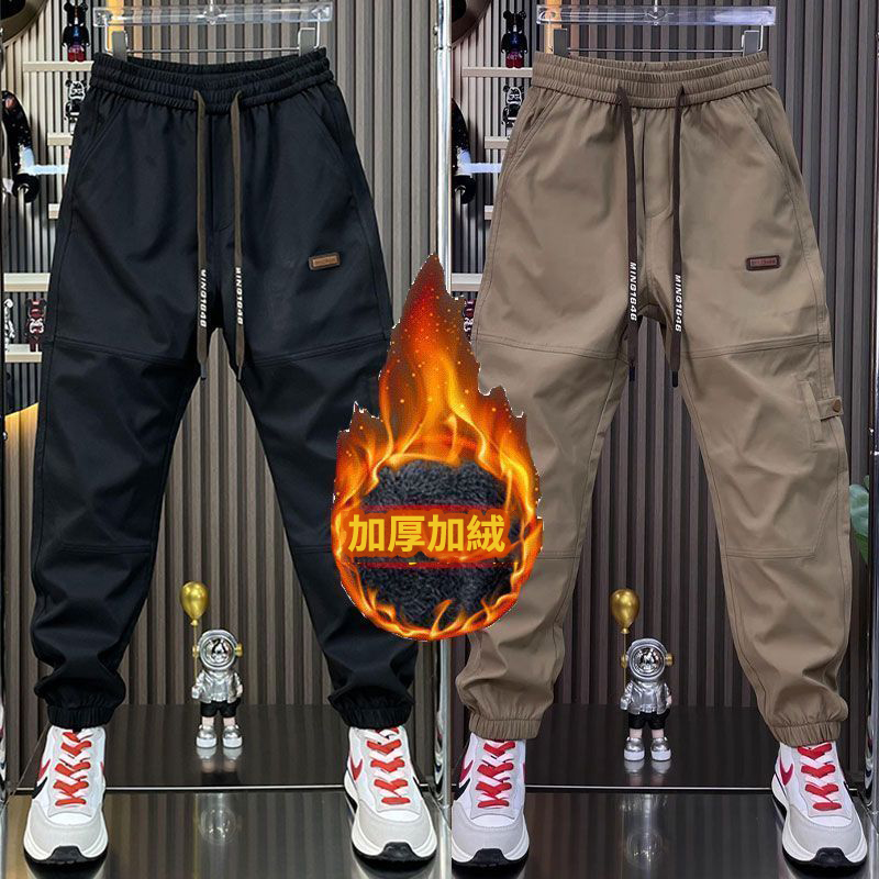 加絨工裝褲耐磨勞保潮牌寬鬆束腳休閒哈倫褲