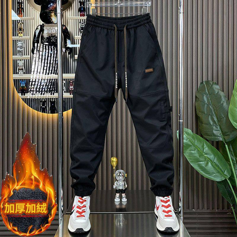 加絨工裝褲耐磨勞保潮牌寬鬆束腳休閒哈倫褲