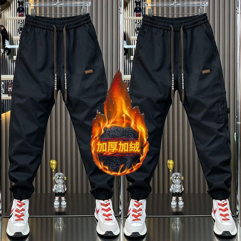 加絨工裝褲耐磨勞保潮牌寬鬆束腳休閒哈倫褲