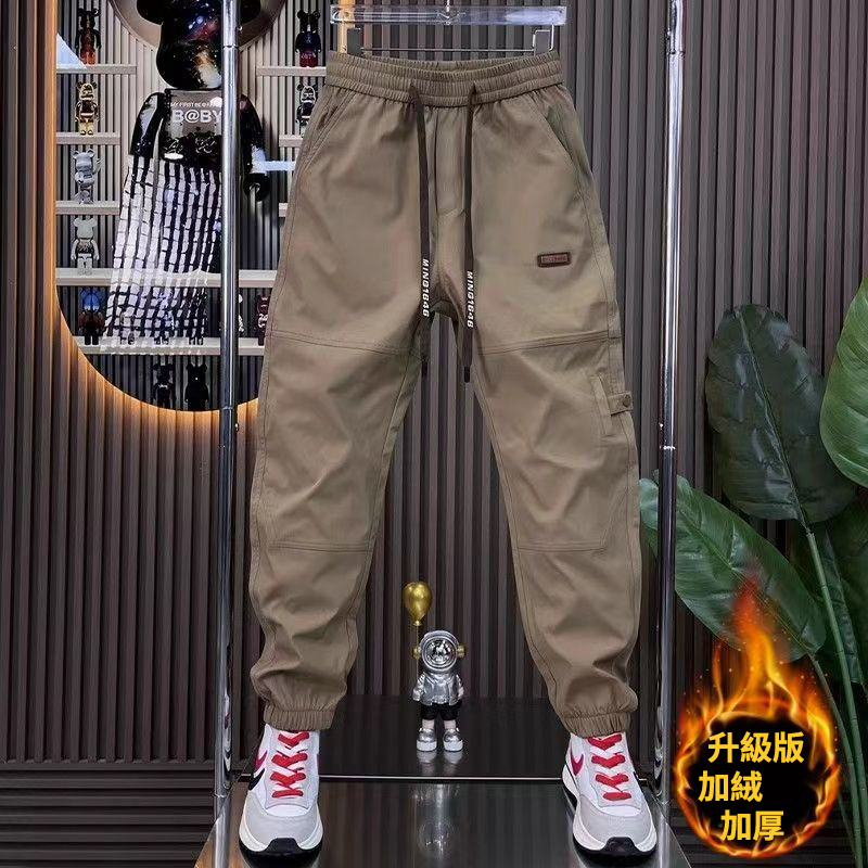 加絨工裝褲耐磨勞保潮牌寬鬆束腳休閒哈倫褲