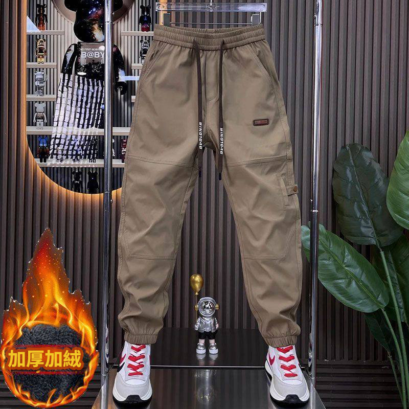 加絨工裝褲耐磨勞保潮牌寬鬆束腳休閒哈倫褲