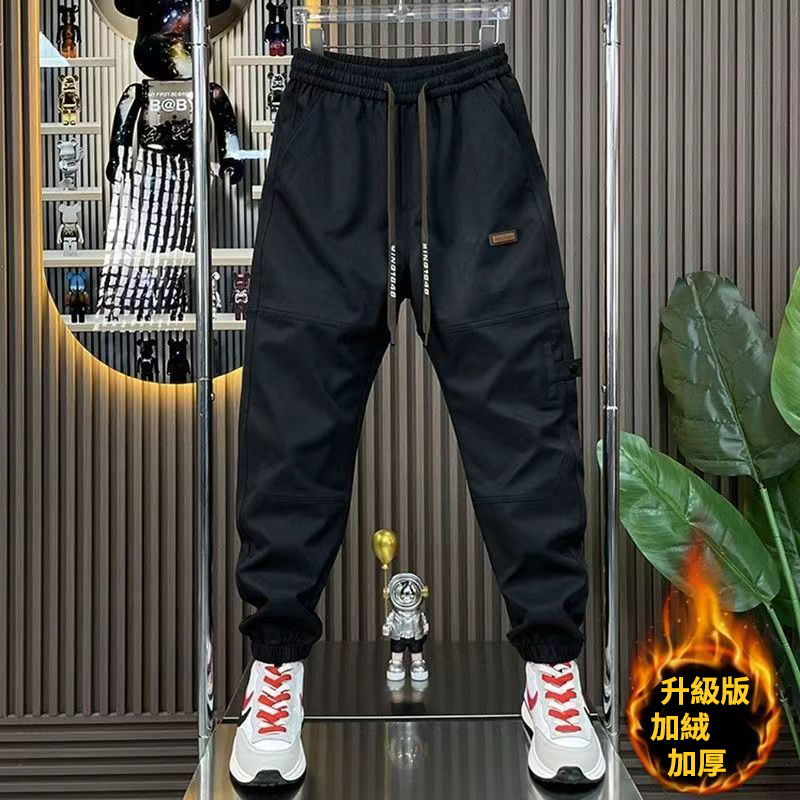 加絨工裝褲耐磨勞保潮牌寬鬆束腳休閒哈倫褲