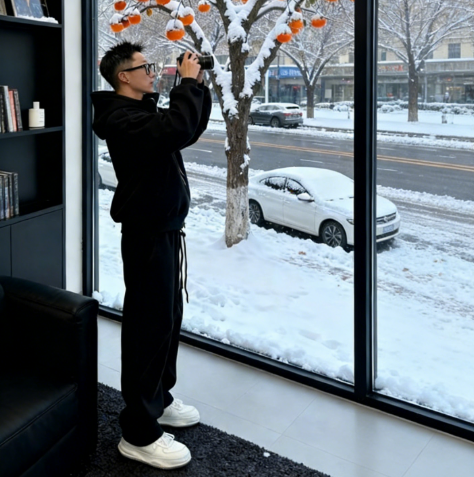 【整套】時尚美式重磅大碼寬鬆連帽外套+休閒運動褲兩件套