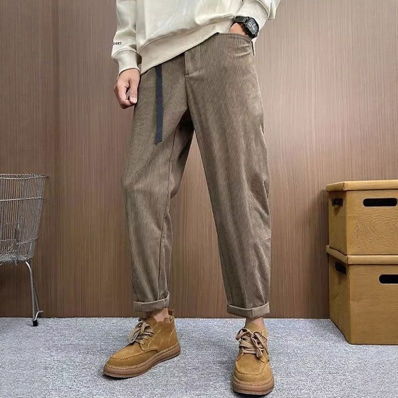 百搭帥氣寬鬆直筒燈芯絨細條休閒運動褲