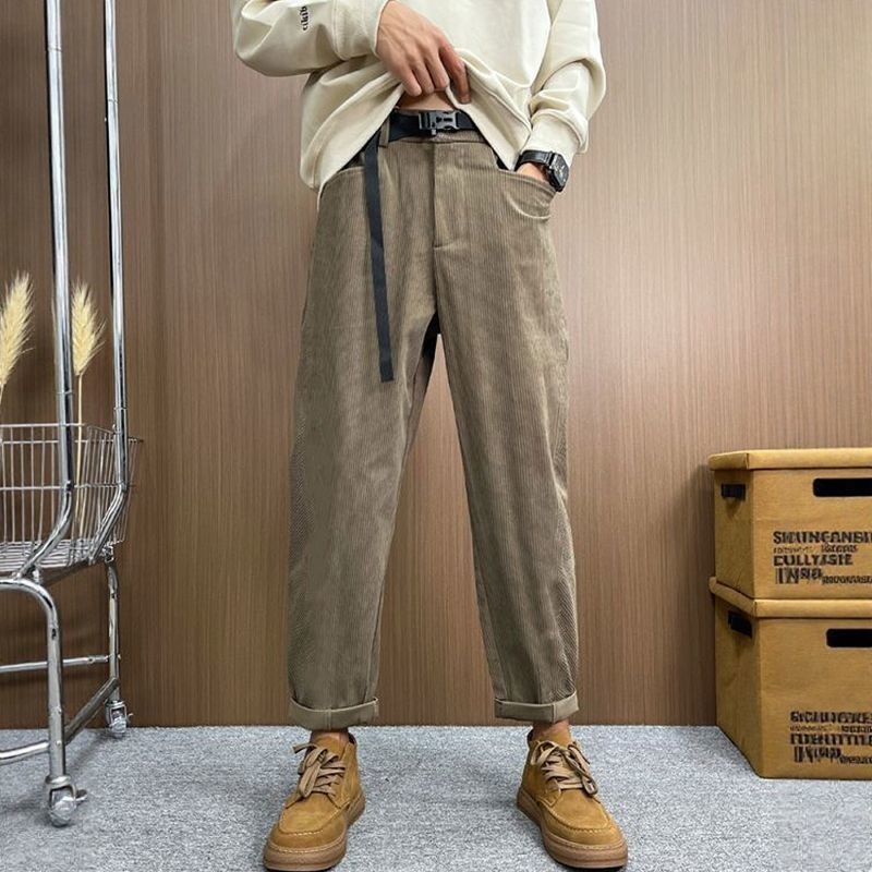百搭帥氣寬鬆直筒燈芯絨細條休閒運動褲