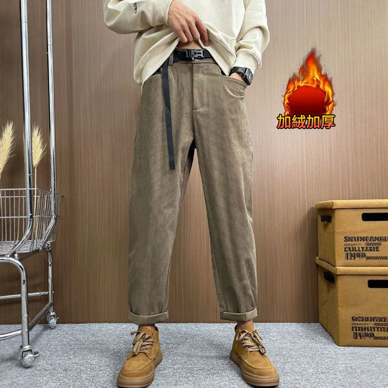 百搭帥氣寬鬆直筒燈芯絨細條休閒運動褲