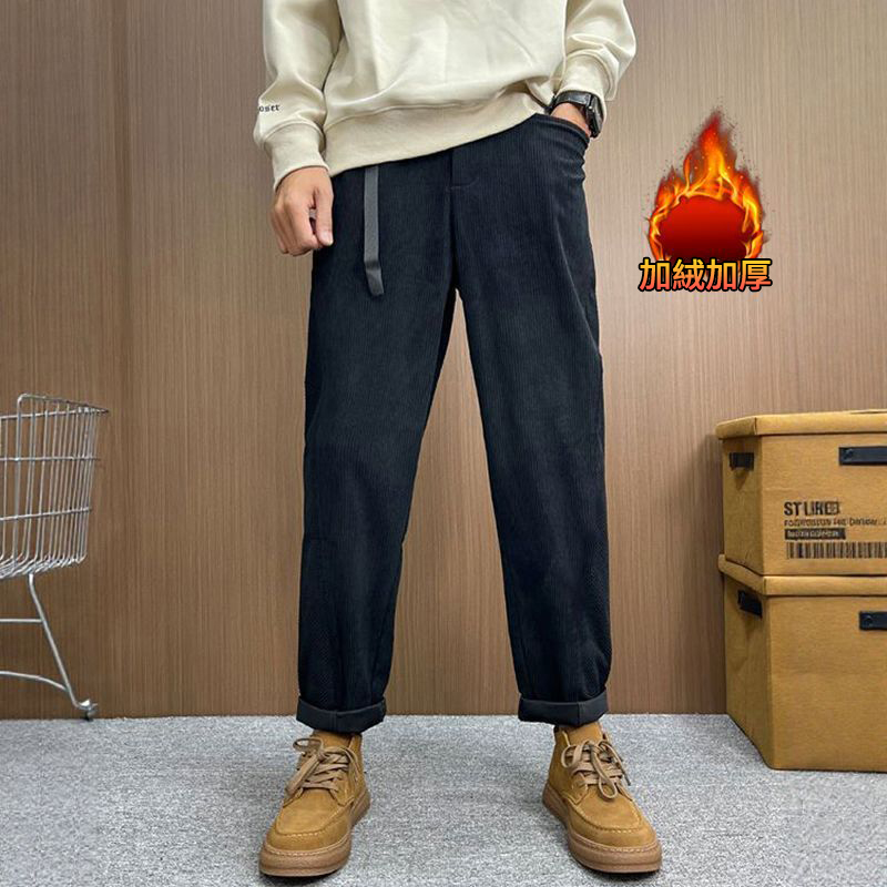 百搭帥氣寬鬆直筒燈芯絨細條休閒運動褲