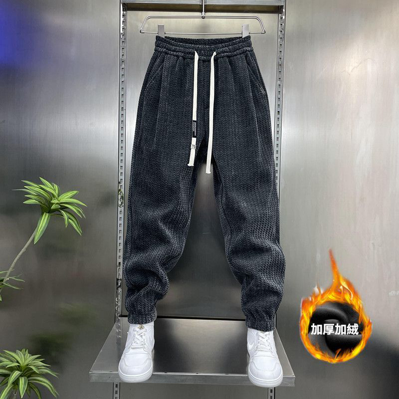 刷毛加厚小腳寬鬆百搭休閒運動束腳褲