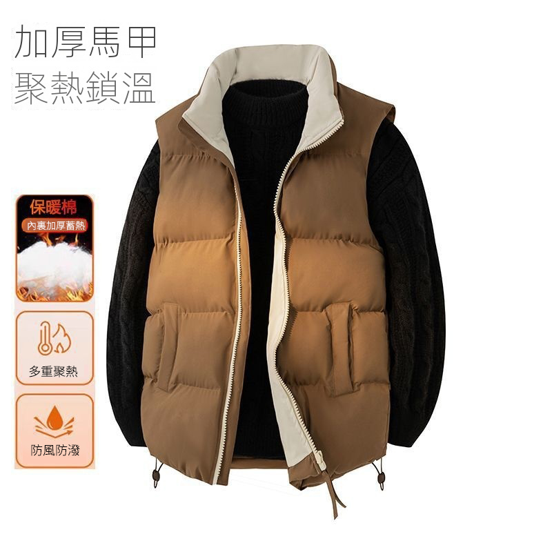 潮牌百搭保暖加厚立領多口袋棉馬甲外套