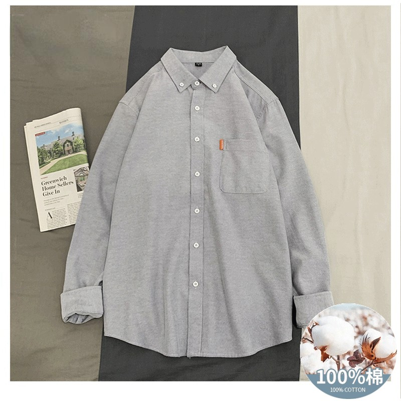 日系工裝寬鬆復古休閒純棉長袖襯衫