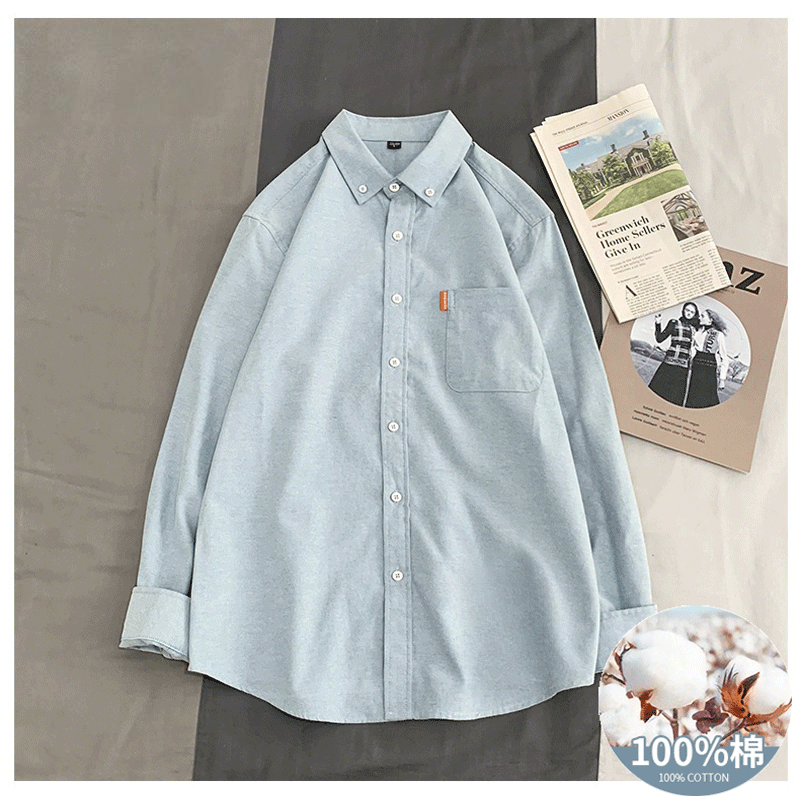 日系工裝寬鬆復古休閒純棉長袖襯衫