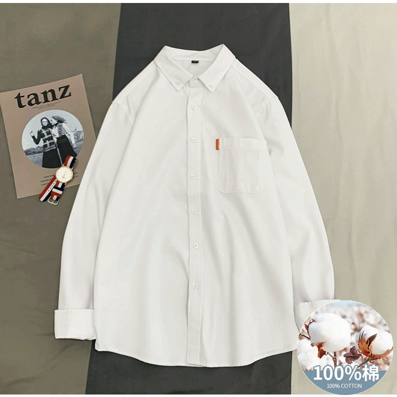 日系工裝寬鬆復古休閒純棉長袖襯衫