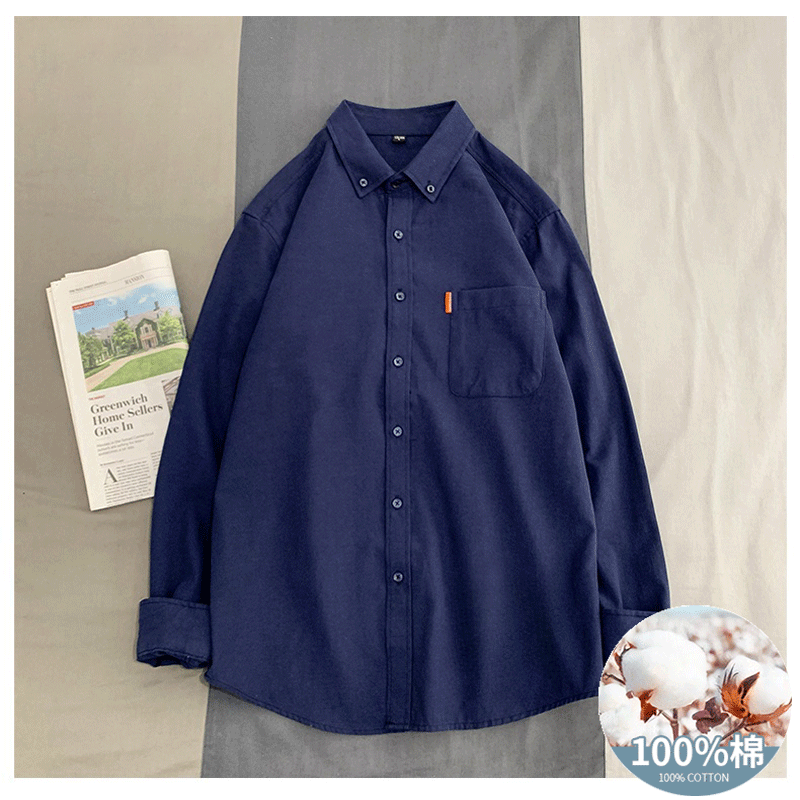日系工裝寬鬆復古休閒純棉長袖襯衫