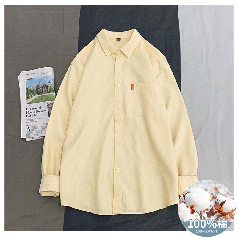 日系工裝寬鬆復古休閒純棉長袖襯衫