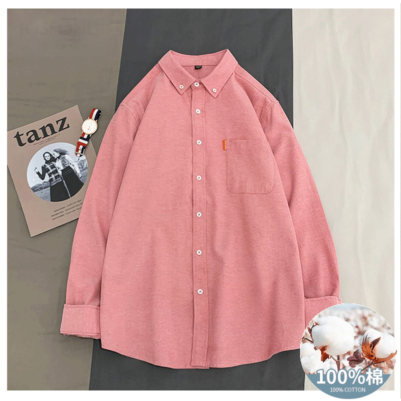 日系工裝寬鬆復古休閒純棉長袖襯衫