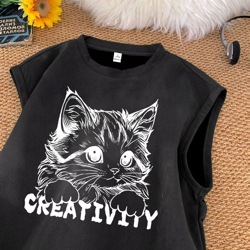 潮牌美式重磅坎肩運動卡通印花麂皮絨背心