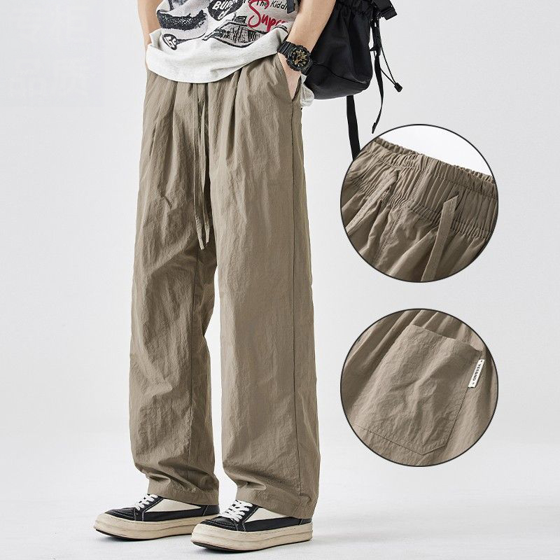 薄款寬鬆直筒休閒闊腿工裝冰絲速乾運動褲