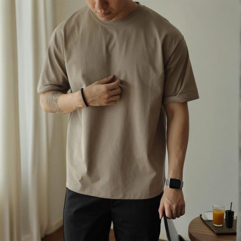 美式重磅純棉素色復古時尚寬鬆短袖T恤